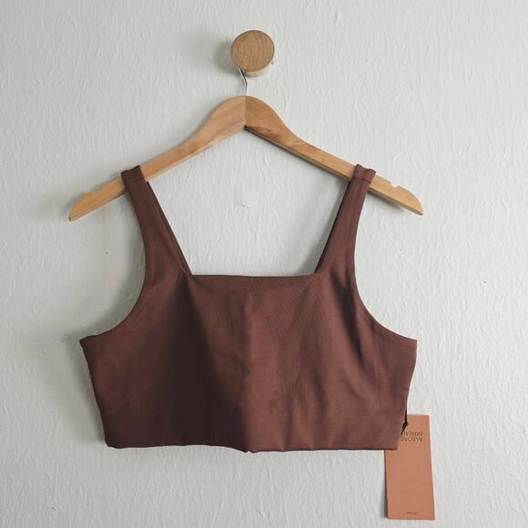 NEW Girlfriend Collective Tommy Square Neck Chocolate Brown Sports Bra - Picture 1 of 8
